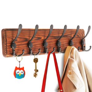 decordudz coat rack wall mount, 20.8''wooden coat hanger coat hooks wall mount- 6 tri hooks, coat rack for entryway, living room, bathroom, bedroom, kitchen, hat organizer (burnt brown)