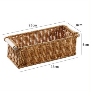 Generic Imitation Rattan Storage Basket Woven Baskets Long Narrow Organizer Decorative for Organizing for Bar Coffee Table Bedroom, S, Optional