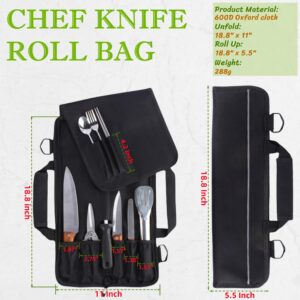 BLIRITEL Chef Knife Roll Bag, 6 Slots Knife Organizer Holds 5 Knives Plus a Protected Pouch for Your Knife Steel, Knife Carrier Case with Handle and Shoulder Strap (Bag Only)