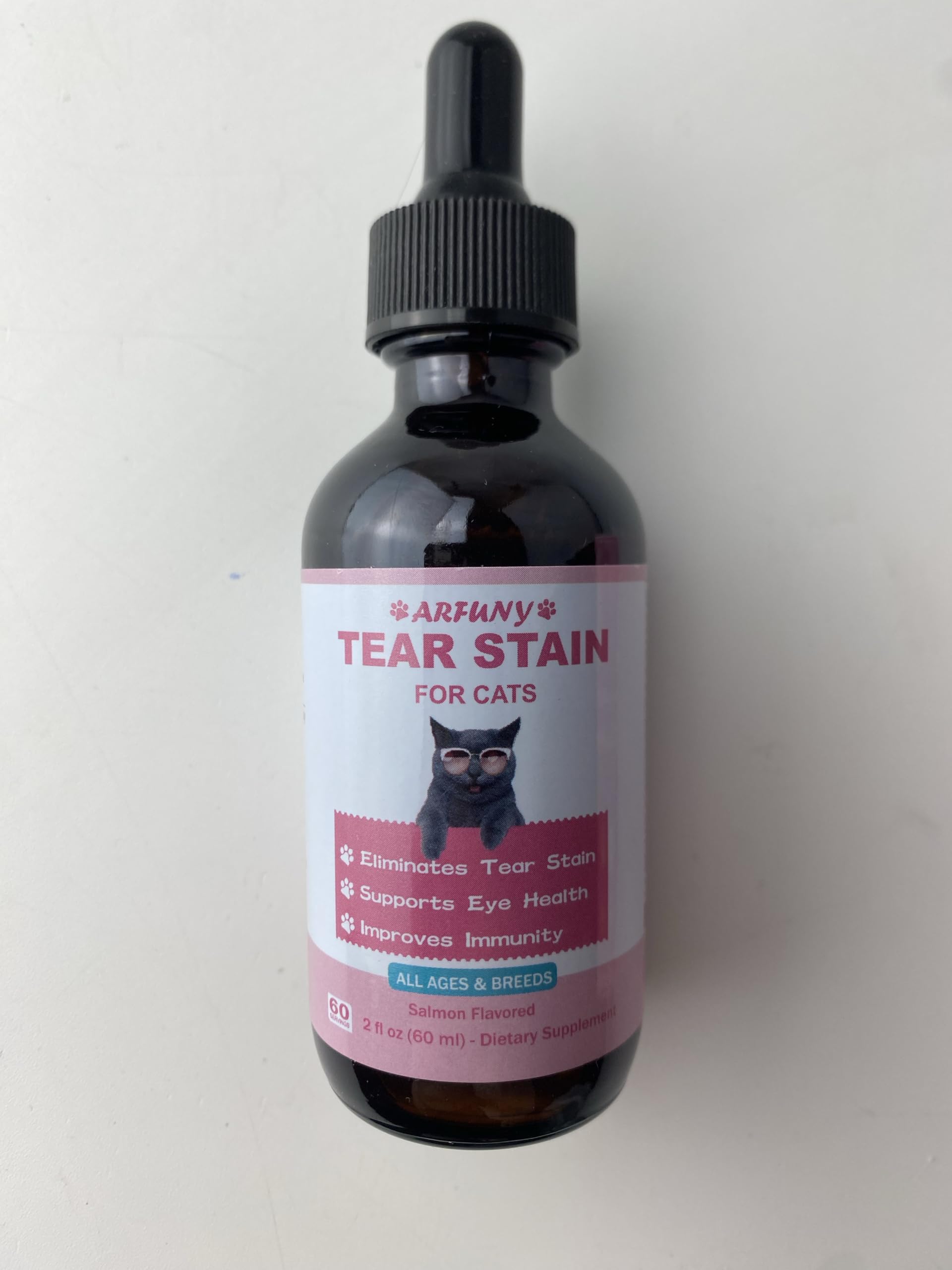 Tear Stain Supplement for Cat | Prevent and Eliminate Cats Tear Stains | 60ML Cat Tear Stain Remover Drops for Eye Health, Immune System | with Cranberry, Marshmallow & Vitamins | Salmon Flavor