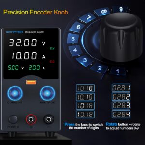 DC Power Supply Variable, Bench Power Supply with Encoder Adjustments Knob, USB Charge Interface, Variable Power Supply with USB Output Current Display, Over-Current Protection (30V 10 Black)