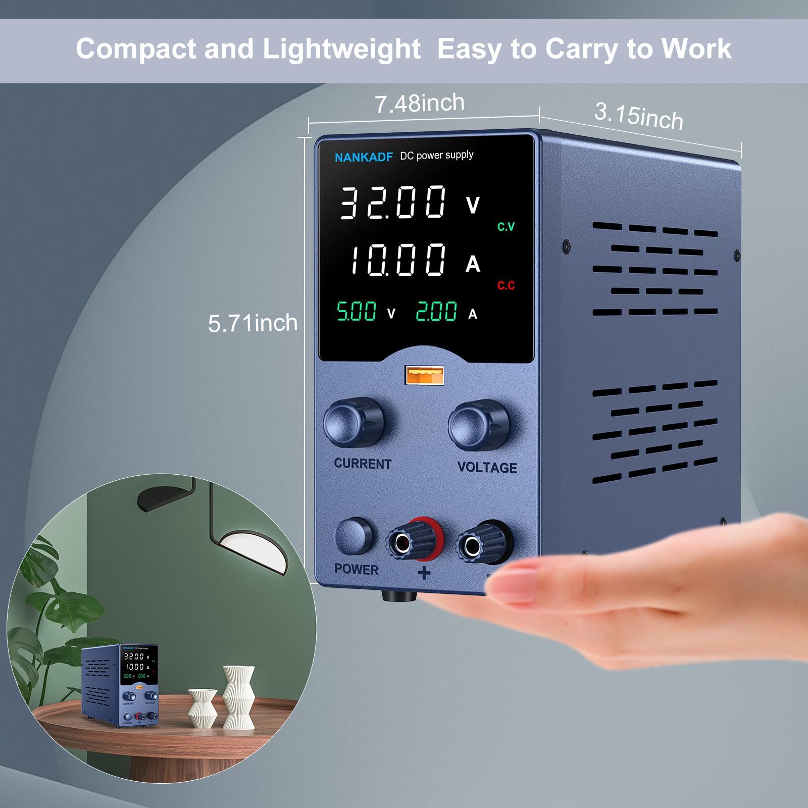 DC Power Supply Variable, Bench Power Supply with Precision Encoder Knob, USB Output Current Display, Adjustable Lab Power Supply with 4-Digits Display & Multi-Layer Circuit Protection (30V 10A)