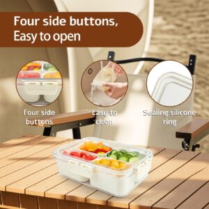 accep Snack Box Container,Divided Serving Rray with Lid,4 Compartment Snack Containers for Adults,Bento Box Adult Snackle Box Charcuterie Container for Candy,Fruits,Veggie,Perfect for Travel & Picnic