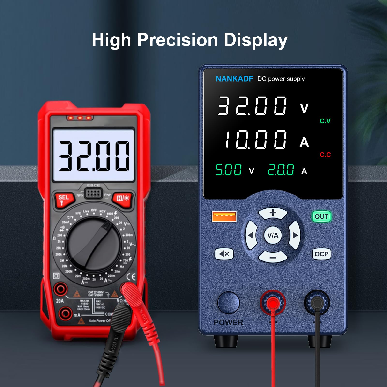 DC Power Supply, Variable Power Supply with Output Button, USB Fast Charging Port, Bench Power Supply with OCP Short Circuit Alarm, USB Output Current Display, Mute Mode (30V 10A)