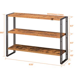 BCLOUDNEST Bookshelf, 3 Tier Long Bookcase, Industrial Book Shelf for Living Room, Home Office, Kitchen, Rustic Brown