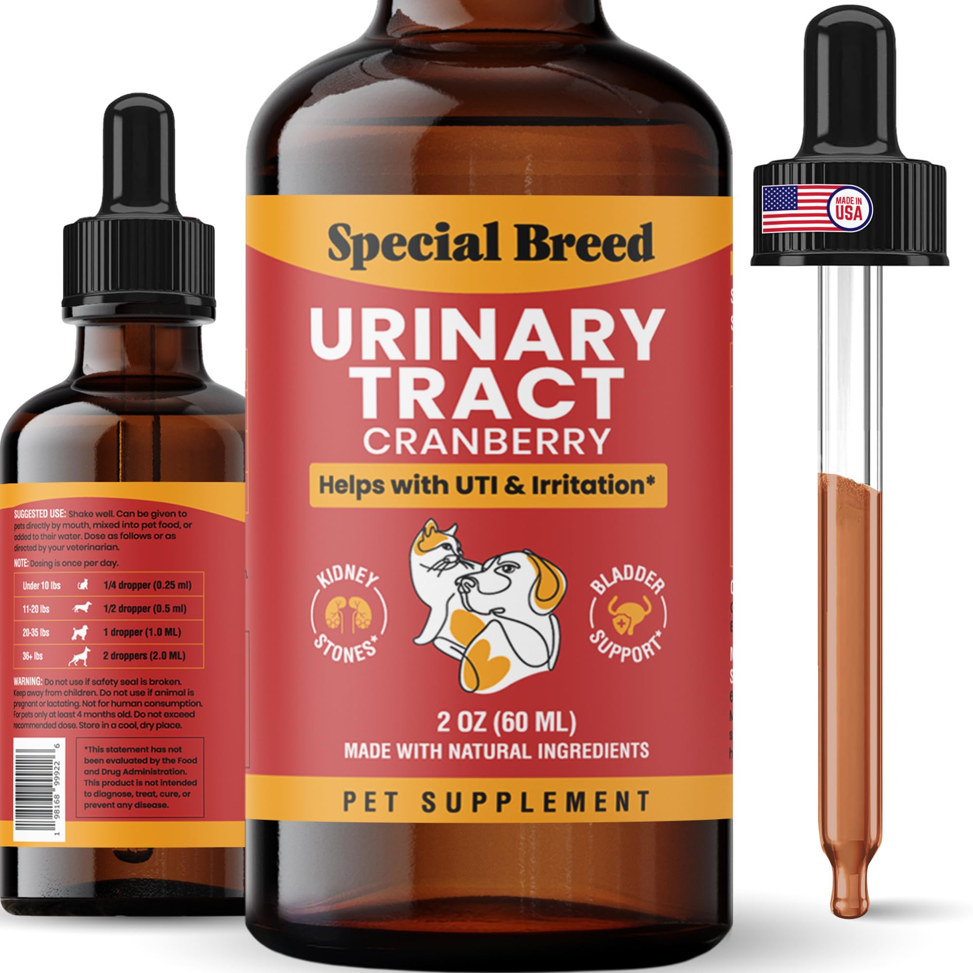 Urinary Tract Infection Treatment for Cats and Dogs - Cranberry UTI Supplement, Kidney and Bladder Support, 2 oz