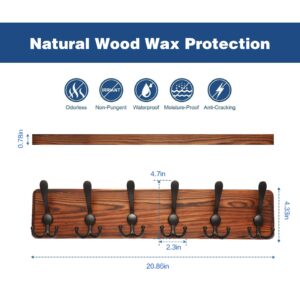 DecorDudz Coat Rack Wall Mount, 20.8''Wooden Coat Hanger Coat Hooks Wall Mount- 6 Tri Hooks, Coat Rack for Entryway, Living Room, Bathroom, Bedroom, Kitchen, Hat Organizer (Burnt Brown)