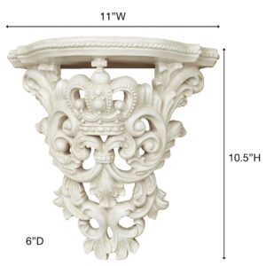 Touch of Class Crown Imperial French Scroll Wall Shelf | Antique White | Victorian Style Floating Vintage Shelves for Bedroom, Living Room, Hallway, Office, Hotel