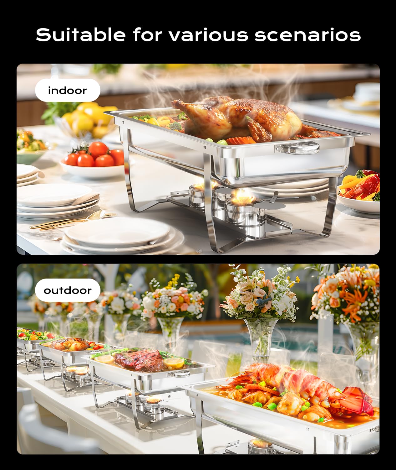 Chafing Dishes for Buffet 2 Pack, [Ultrasonic Mirror Polishing] Chafing Dish Buffet Set 9QT, [Rolled Edge Finger Protection] Buffet Servers and Warmers for Any Party, Wedding, Birthday and Hotel