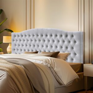 furpopup frosted velvet upholstered headboard king/cal king size latest model wall mount, bed frame mount, featuring high-density sponge padding, luxury texture easy assembly and style-light gray