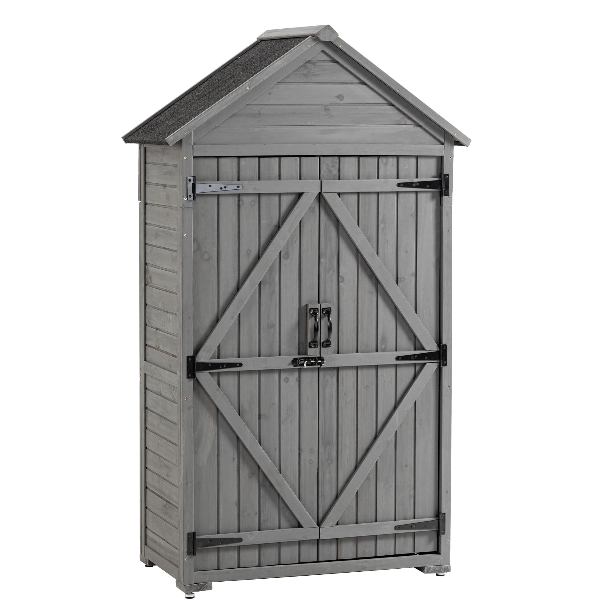 YHUBHSIS Wooden Storage Shed, Outdoor Storage Cabinet Tool Shed Wooden Garden Shed Waterproof Tool Storage Cabinet with Lockable Door, Wooden Garden Shed Outdoor Shed (Grey)