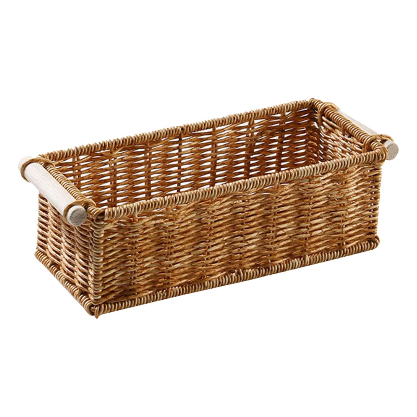 Generic Imitation Rattan Storage Basket Woven Baskets Long Narrow Organizer Decorative for Organizing for Bar Coffee Table Bedroom, S, Optional