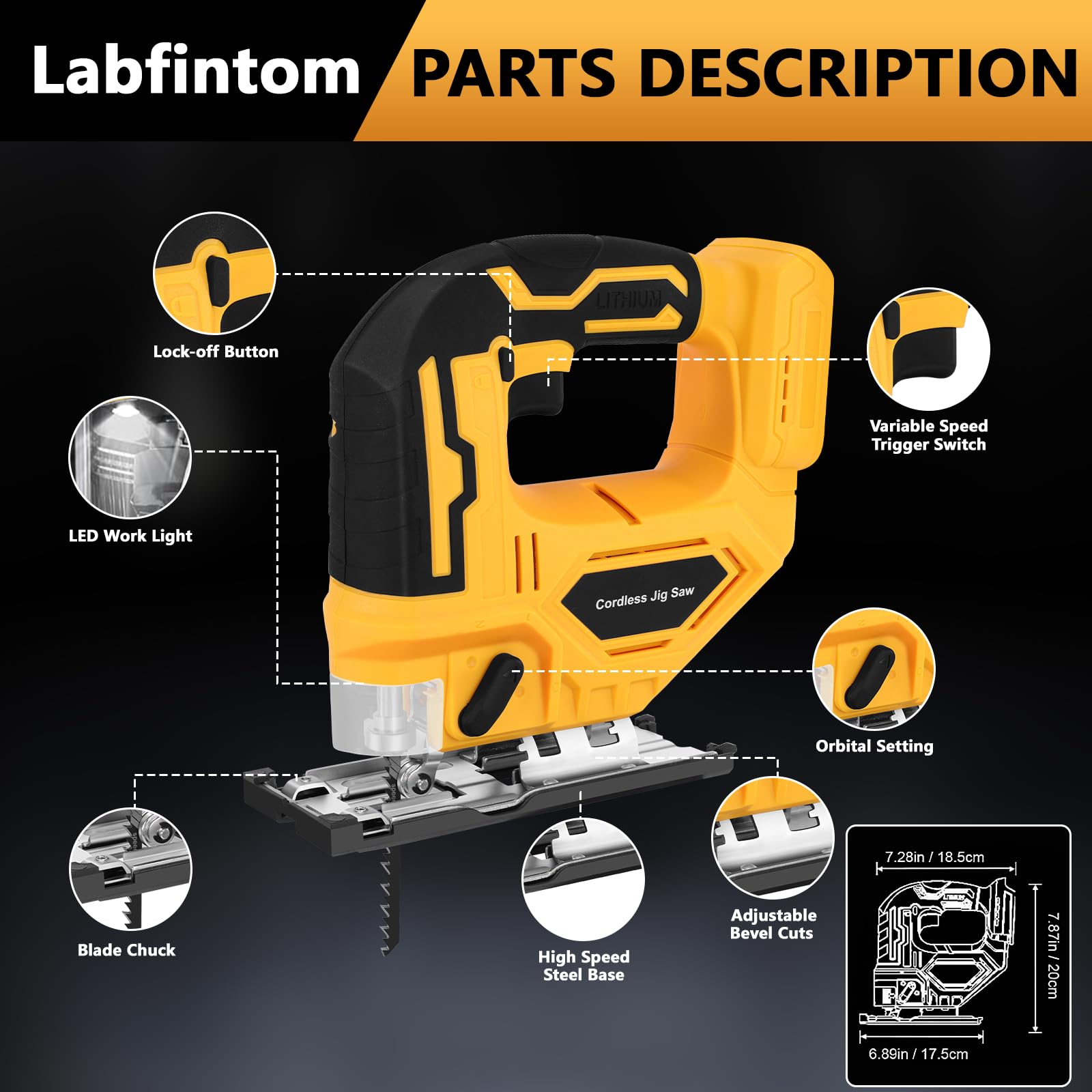 Jig Saw for Dewalt 18V/20V Max Battery, Cordless Jigsaw Tool Brushless Motor, Up To 2900 RPM, 45 Degree Beveled Cuts, LED Light for 4 Curve Cuttings, Plastic Box Include for Easy Carry (No Battery)