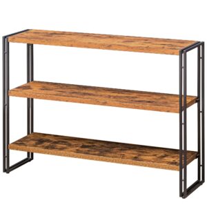 bcloudnest bookshelf, 3 tier long bookcase, industrial book shelf for living room, home office, kitchen, rustic brown