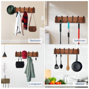 DecorDudz Coat Rack Wall Mount, 20.8''Wooden Coat Hanger Coat Hooks Wall Mount- 6 Tri Hooks, Coat Rack for Entryway, Living Room, Bathroom, Bedroom, Kitchen, Hat Organizer (Burnt Brown)