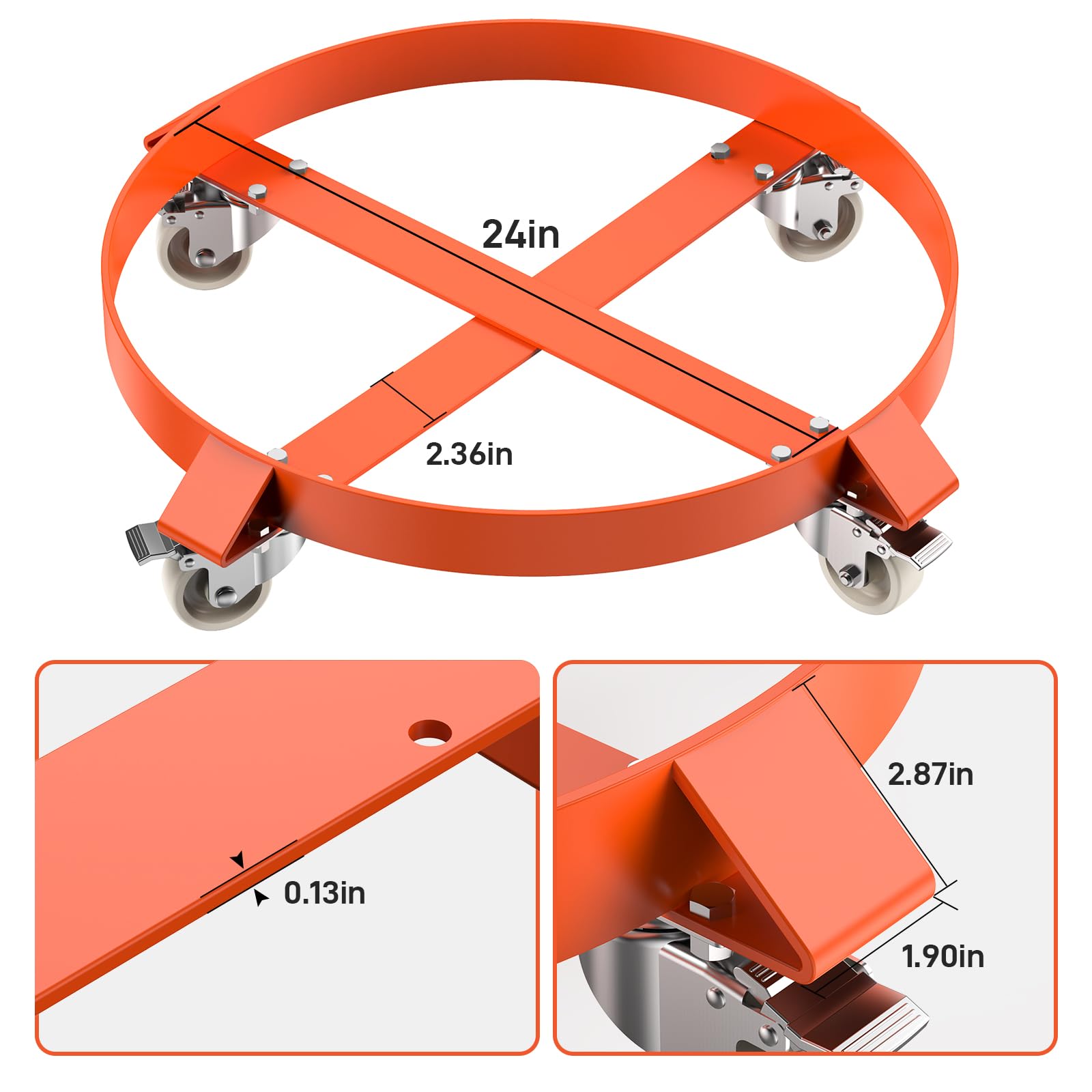 DEXSO 55 Gallon Drum Dolly, 2 Pcs Heavy Duty Barrel Dolly with 4 Caster Wheels, 1000 LBS Capacity Trash Can Dolly Non-Tipping Hand, Orange Steel Frame Dolly