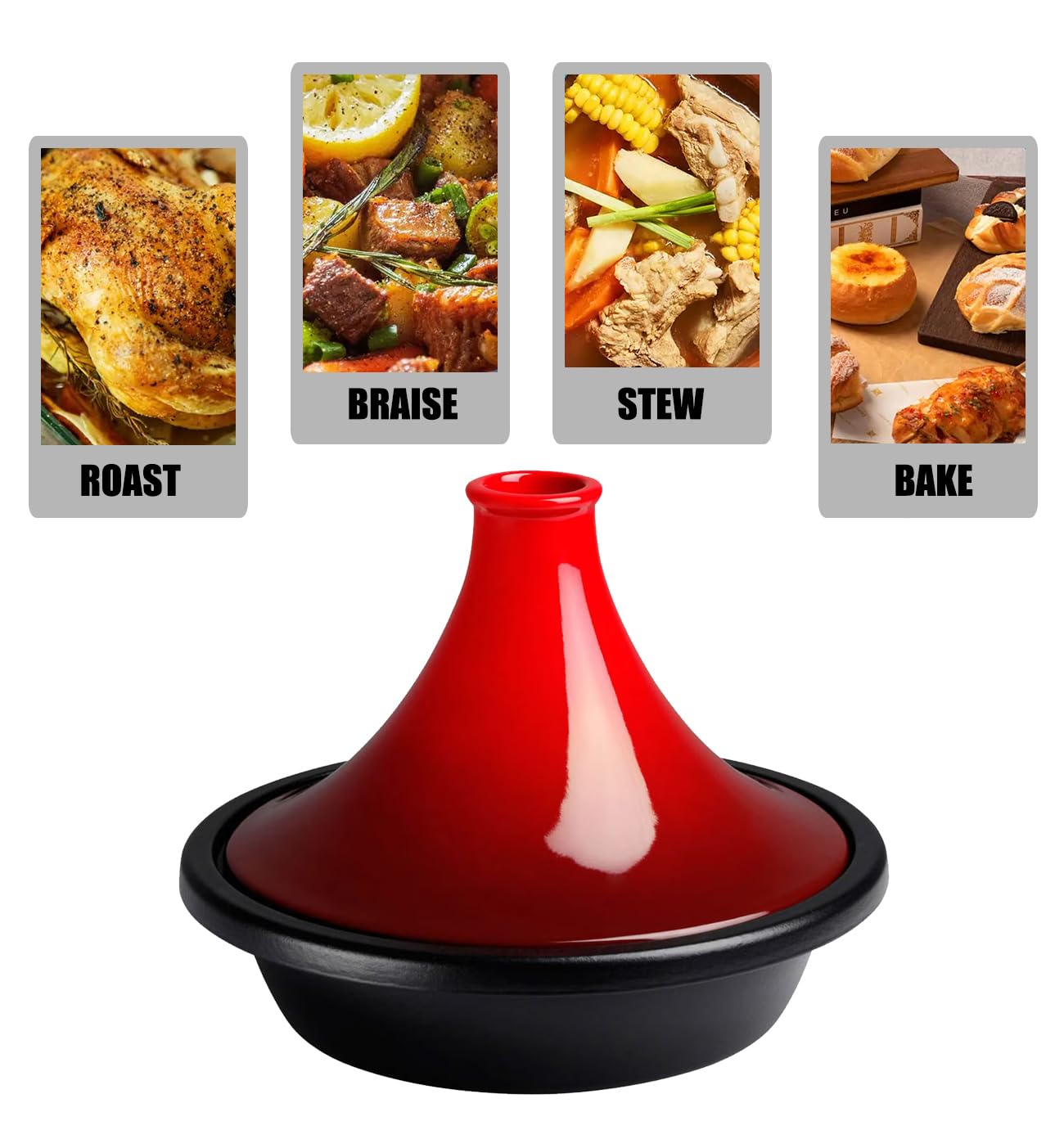 Xgxoz Cast Iron Tagine Pot for Cooking, Enameled Cast Iron Cooking Pot High-Quality Cookware with Enameled Cast Iron Base And Ceramic Cone-Shaped Lid