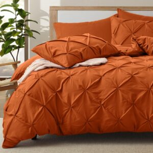 vacvelt 5 piece pinch pleated duvet cover king size set, burnt orange pintuck duvet cover with zipper & 8 ties, shabby chic microfiber duvet cover + 2 pillow shams + 2 pillowcases, no comforter