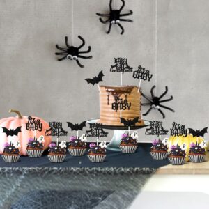 kreat4joy Halloween Gothic Baby Shower Decorations Cupcake Toppers, 36pcs Bat Baby Shower Decorations Baby Bat Coming Soon It's a Baby Cupcake Toppers for Bat Theme Halloween Baby Shower