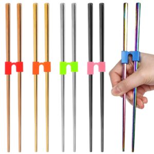 kidsfantasy 5 pairs reusable chopstick helpers non slippery training chopsticks for adult replaceable practice chopsticks heat resistant chopsticks holder (bright colors,stainless steel)