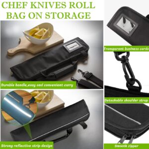 BLIRITEL Chef Knife Roll Bag, 6 Slots Knife Organizer Holds 5 Knives Plus a Protected Pouch for Your Knife Steel, Knife Carrier Case with Handle and Shoulder Strap (Bag Only)