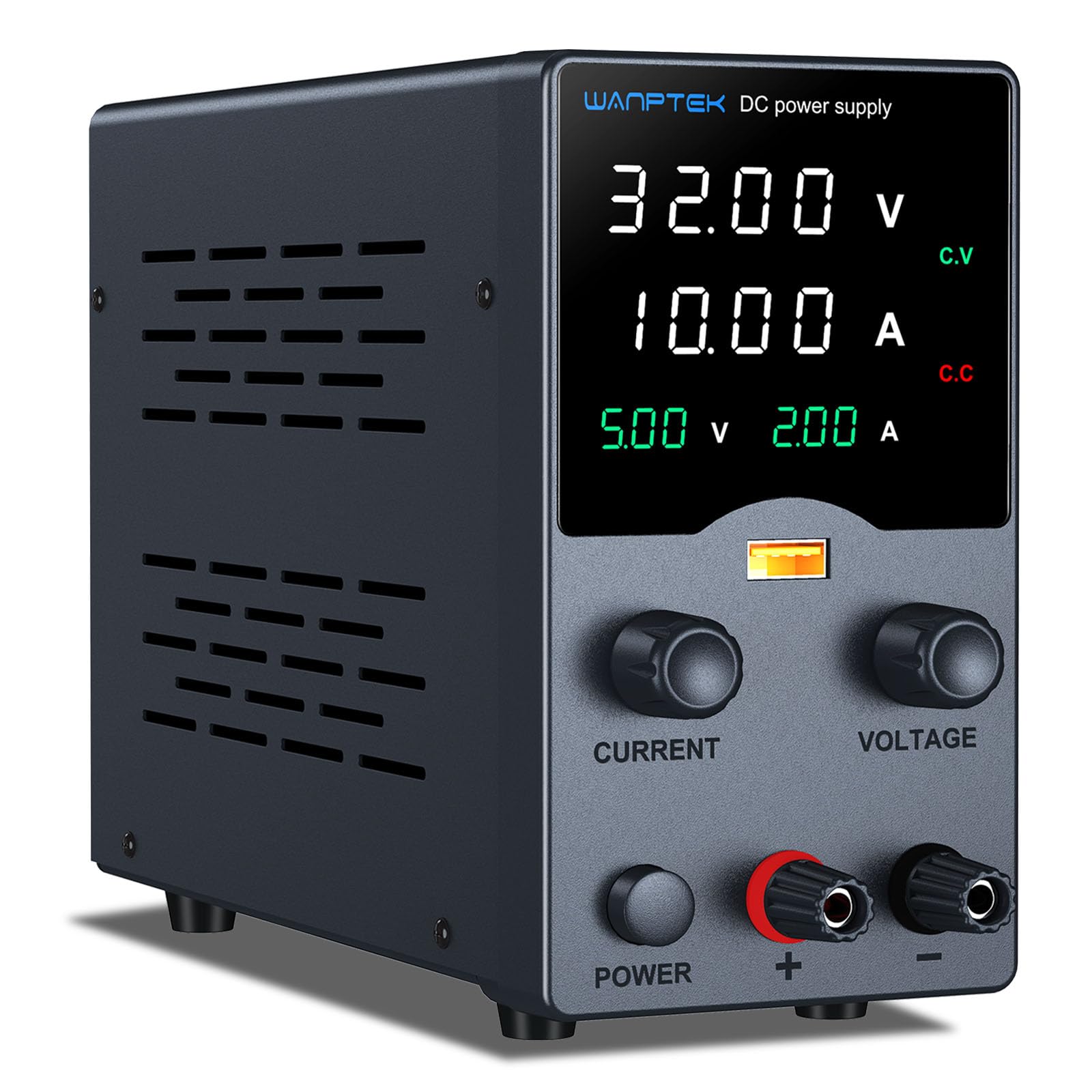 DC Power Supply Variable, Bench Power Supply with Encoder Adjustments Knob, USB Charge Interface, Variable Power Supply with USB Output Current Display, Over-Current Protection (30V 10 Black)