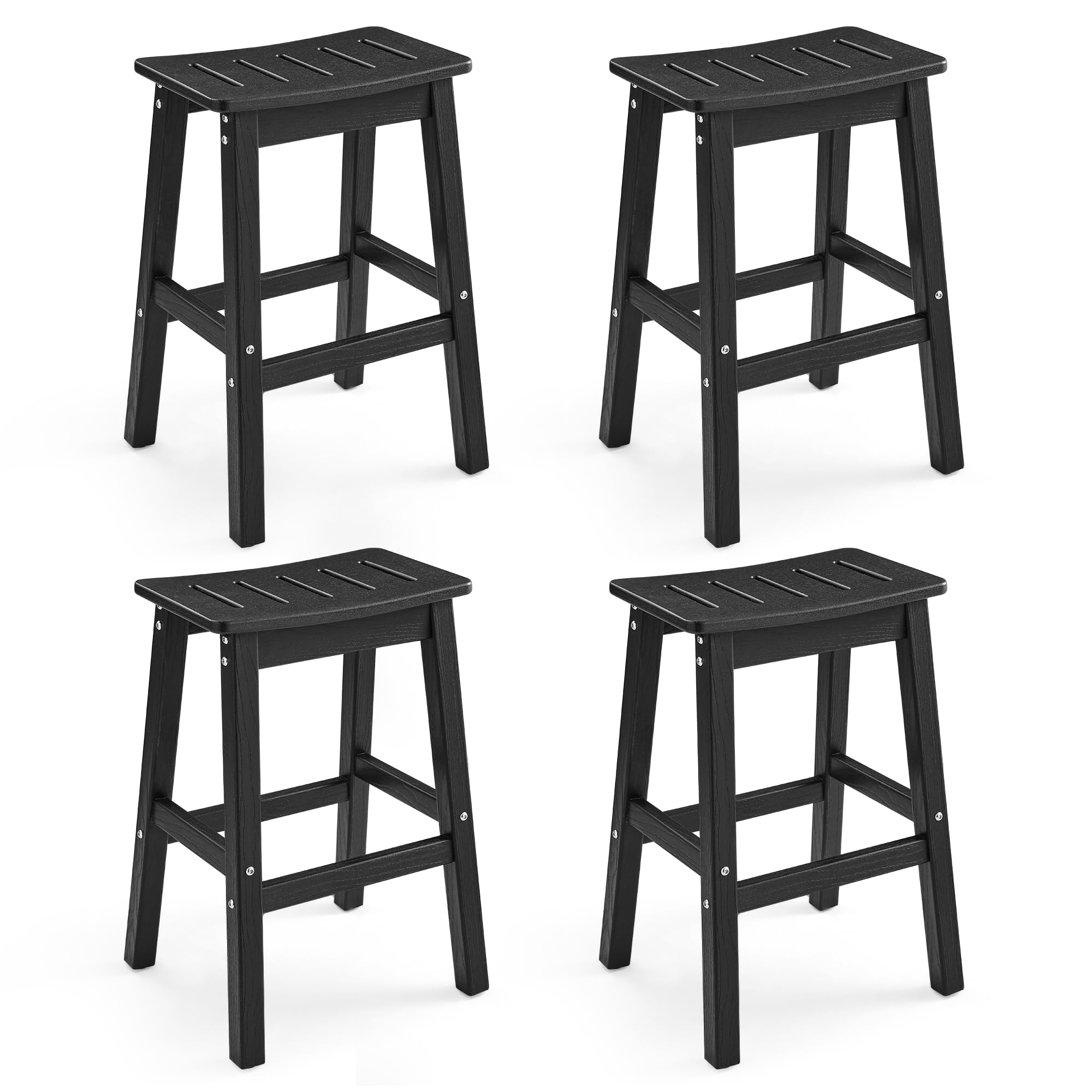 Homenjoy Outdoor Bar Stools Set of 4, 25" HDPE Counter Height Bar Stools, All Weather Resistant Patio Bar Stools for Balcony, Backyard, Black