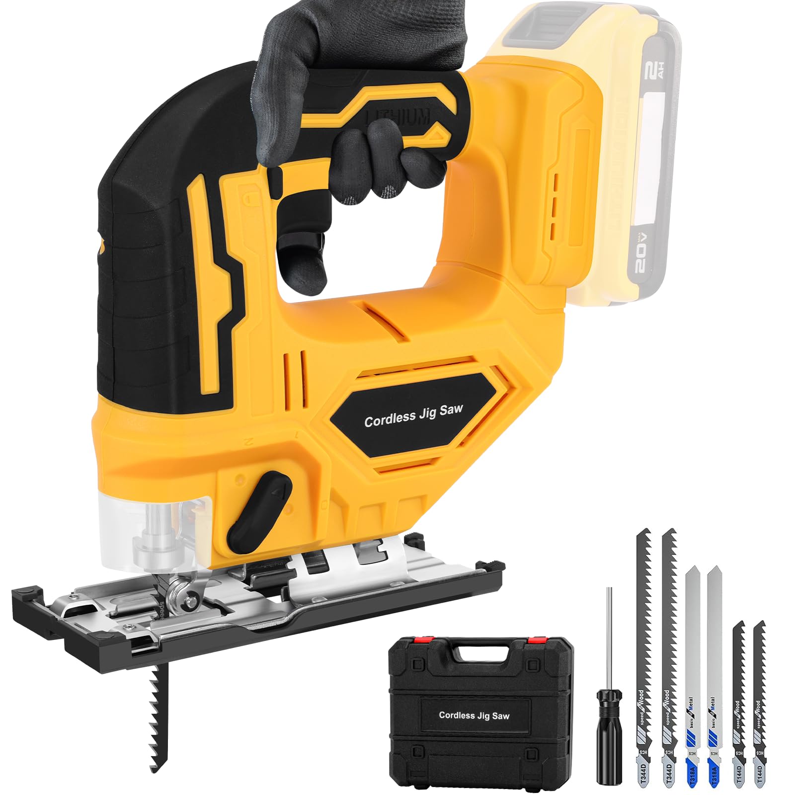 Jig Saw for Dewalt 18V/20V Max Battery, Cordless Jigsaw Tool Brushless Motor, Up To 2900 RPM, 45 Degree Beveled Cuts, LED Light for 4 Curve Cuttings, Plastic Box Include for Easy Carry (No Battery)