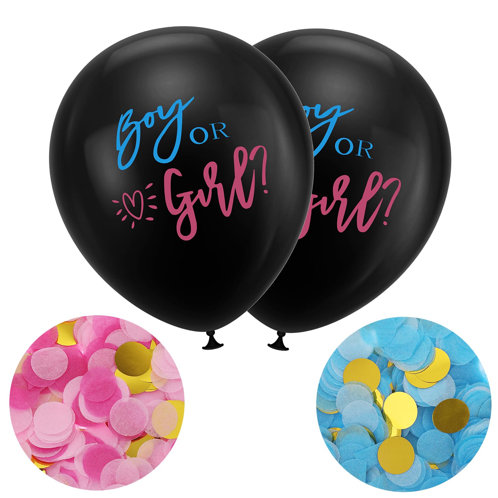 Thickened Gender Reveal Balloon, 2pcs Gender Reveal Confetti Balloons with Pink and Blue Confetti, 36 Inch Black Gender Reveal Balloons for Boy or Girl, Baby Shower Gender Reveal Party Decoration Kit