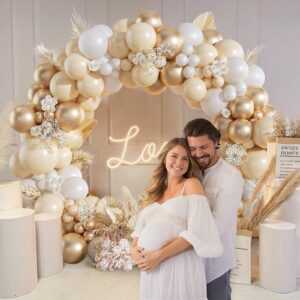 135Pcs White and Gold Balloon Garland Arch Kit, with Nude White and Gold Balloons for Baby Shower Bridal Wedding Engagement Anniversary Baptism Birthday Party