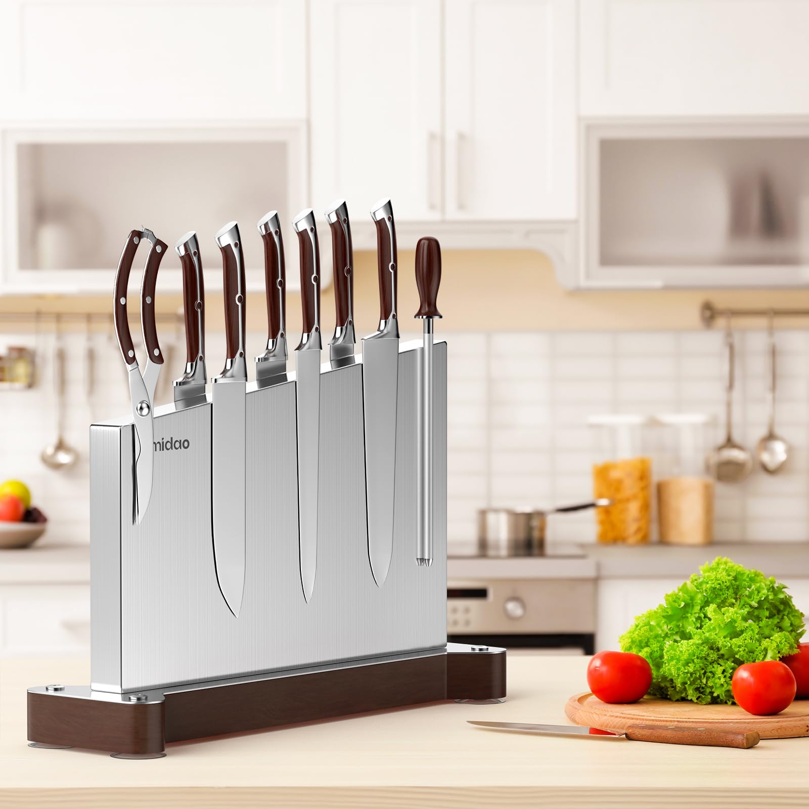 Fomidao Magnetic Knife Block,Large Stainless Steel Magnetic Knife Holder,Power Magnetic Knife Block Without Knives Double Sided Magnetic Knife Rack Stand for Kitchen Knife Storage