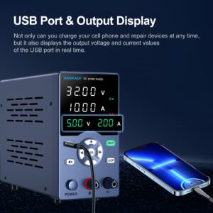 DC Power Supply, Variable Power Supply with Output Button, USB Fast Charging Port, Bench Power Supply with OCP Short Circuit Alarm, USB Output Current Display, Mute Mode (30V 10A)