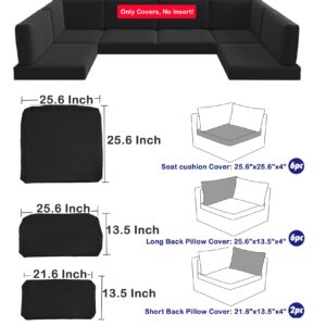 Outdoor Cushion Covers for 7 Pieces Wicker Rattan Furniture, 14Pack Replacement Cushion Slipcovers for 6-Seater Rattan Wicker Sectional Sofa Couch Taupe