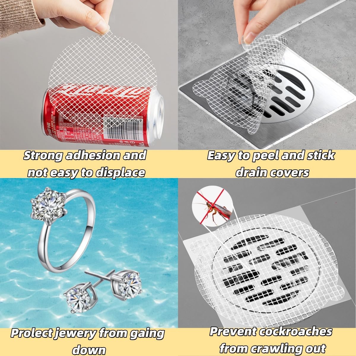 50 Pack, Banhey Round Disposable Shower Drain Hair Catcher, Floor Drain Sticker,Bathroom, Laundry Room, Bathtub, Kitchen, Sink, Drain Cover for Human and Pet Hair (50 PCS)