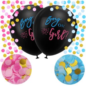 Thickened Gender Reveal Balloon, 2pcs Gender Reveal Confetti Balloons with Pink and Blue Confetti, 36 Inch Black Gender Reveal Balloons for Boy or Girl, Baby Shower Gender Reveal Party Decoration Kit