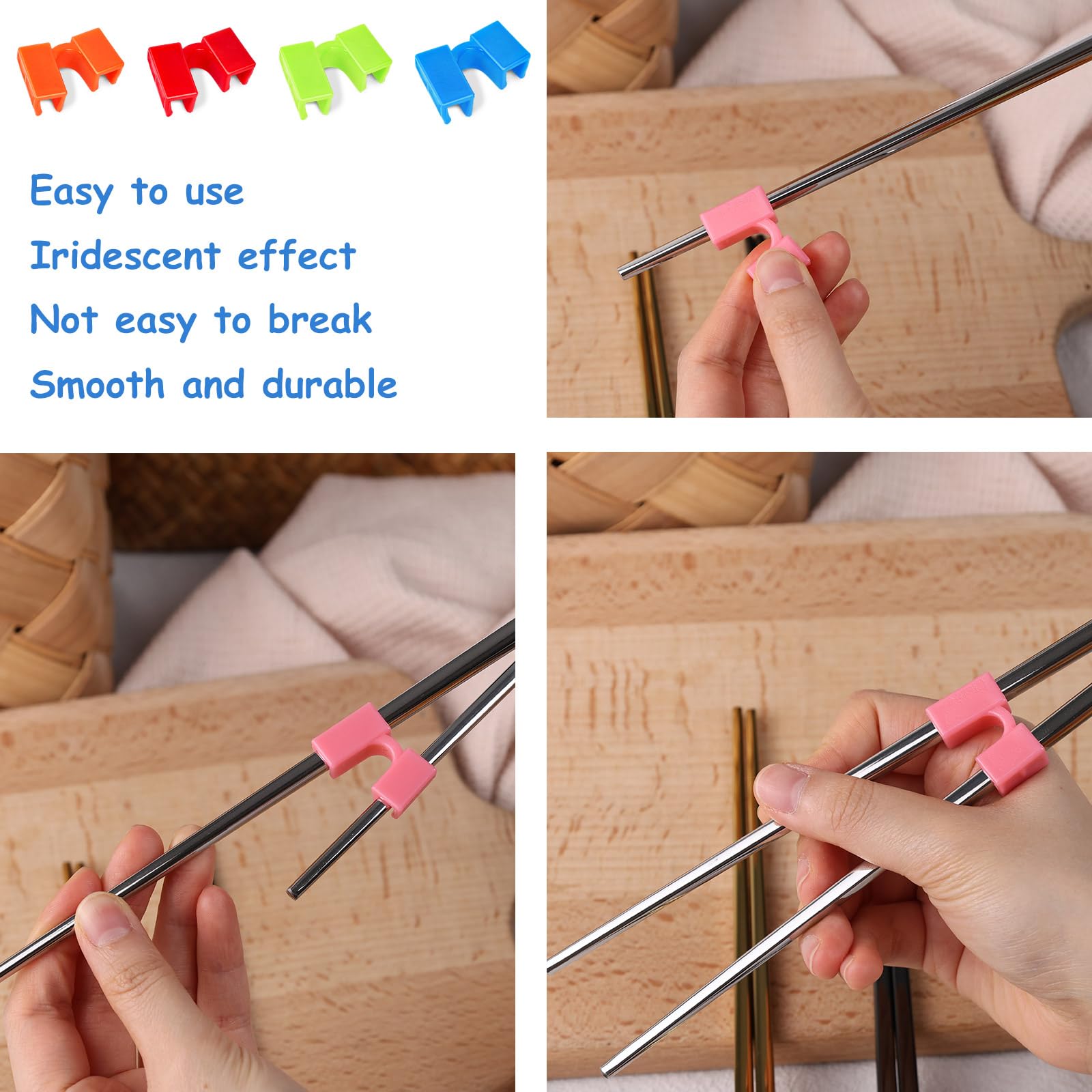 Kidsfantasy 5 Pairs Reusable Chopstick Helpers Non Slippery Training Chopsticks for Adult Replaceable Practice Chopsticks Heat Resistant Chopsticks Holder (Bright Colors,Stainless Steel)