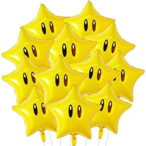 12 pcs foil star balloons, 18" gold star foil balloons mylar helium balloons, video game star balloons foil balloons party decorations for birthday wedding gender reveal