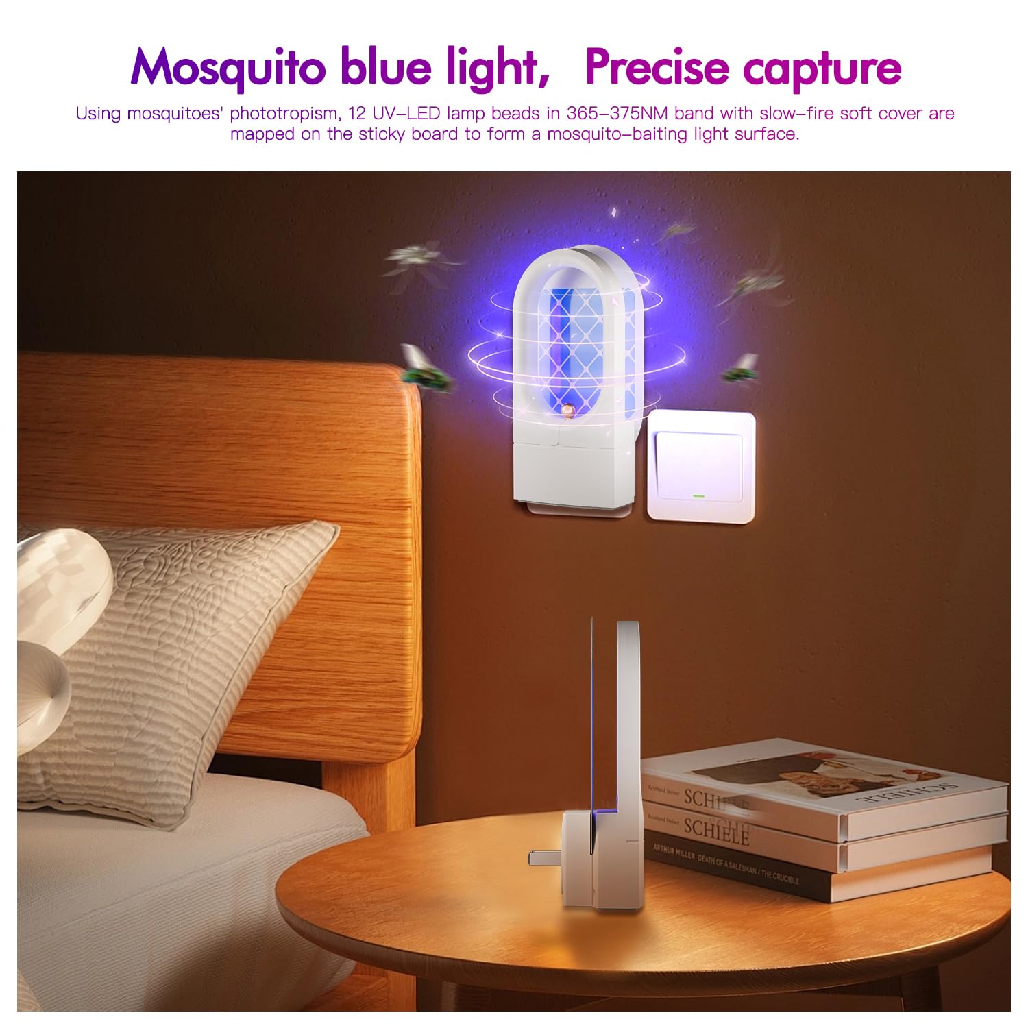 Flying Insect Trap 20PCS Glue Boards - Mosquito Killer Indoor - Gnat, Moth, Fruit Flies, Fly Traps - Attractant Catcher with UV LED Light Bug Zapper for Indoors, Home, Office - 2 PCS wacieo