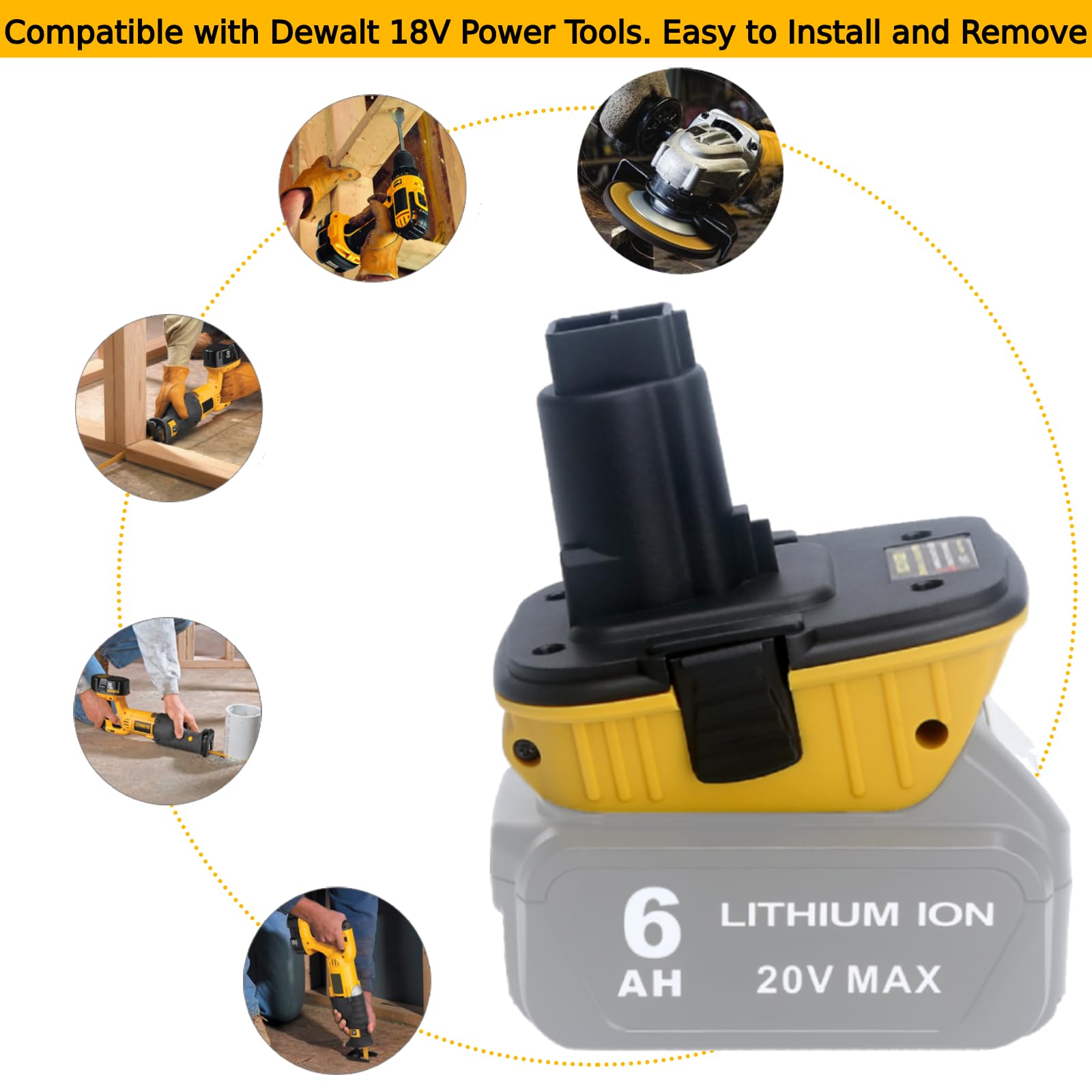 Tulepowceeng 2 Packs DCA1820 Battery Adapter Compatible with Dewalt 18V Tools, Convert Compatible with Dewalt 20V Lithium Batteries DCB203 DCB204 DCB206 to Work with 18V Cordless Power Tools