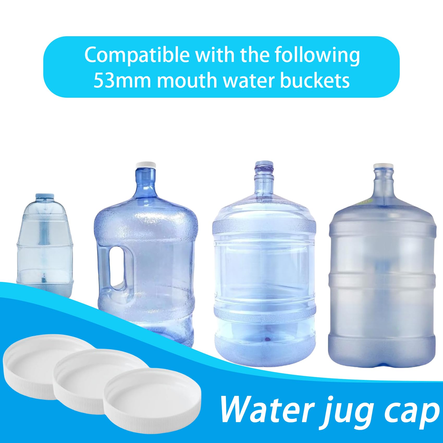 Hufopik Threaded/Screw-On Caps for 3 and 5 Gallon Water Bottle Jugs (6 pk) (53mm, White)