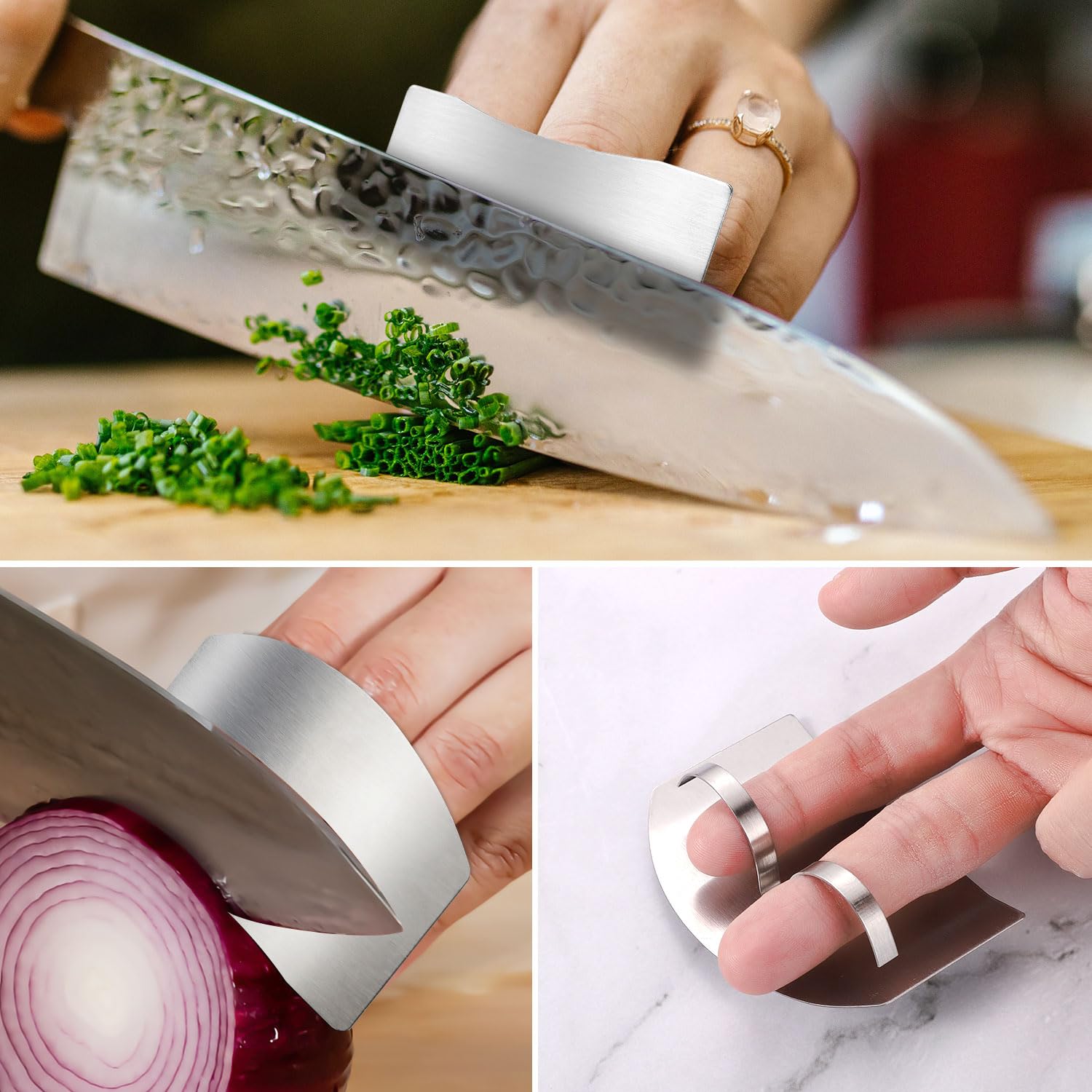 8pcs Stainless Steel Finger Guards, Single & Double-Finger Protector for Cutting Chopping Finger Guard Open-Ring Style Finger Shield for Cutting Aid Kitchen Tool Slicing Dicing Chopping