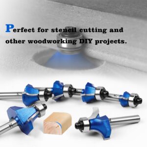 NICAVKIT 6Pcs Roundover Router Bit 1/4 Shank,Radius in 1/8" 3/16" 1/4" 5/16" 3/8" 1/2",Carbide Tip 2 Flutes Corner Rounding Over Edge Forming Router Bit with Bearing Guide CNC Woodworking Tool