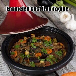 Xgxoz Cast Iron Tagine Pot for Cooking, Enameled Cast Iron Cooking Pot High-Quality Cookware with Enameled Cast Iron Base And Ceramic Cone-Shaped Lid