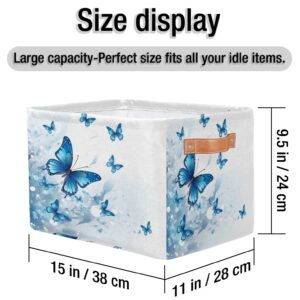 Gumuslen Spring Blue Butterfly Storage Basket Organizer Bin with Handles for Clothes Storage, Gift Bakets, Toy Box, Book Basket for Office Home Rooms Laundry Playroom Dorm