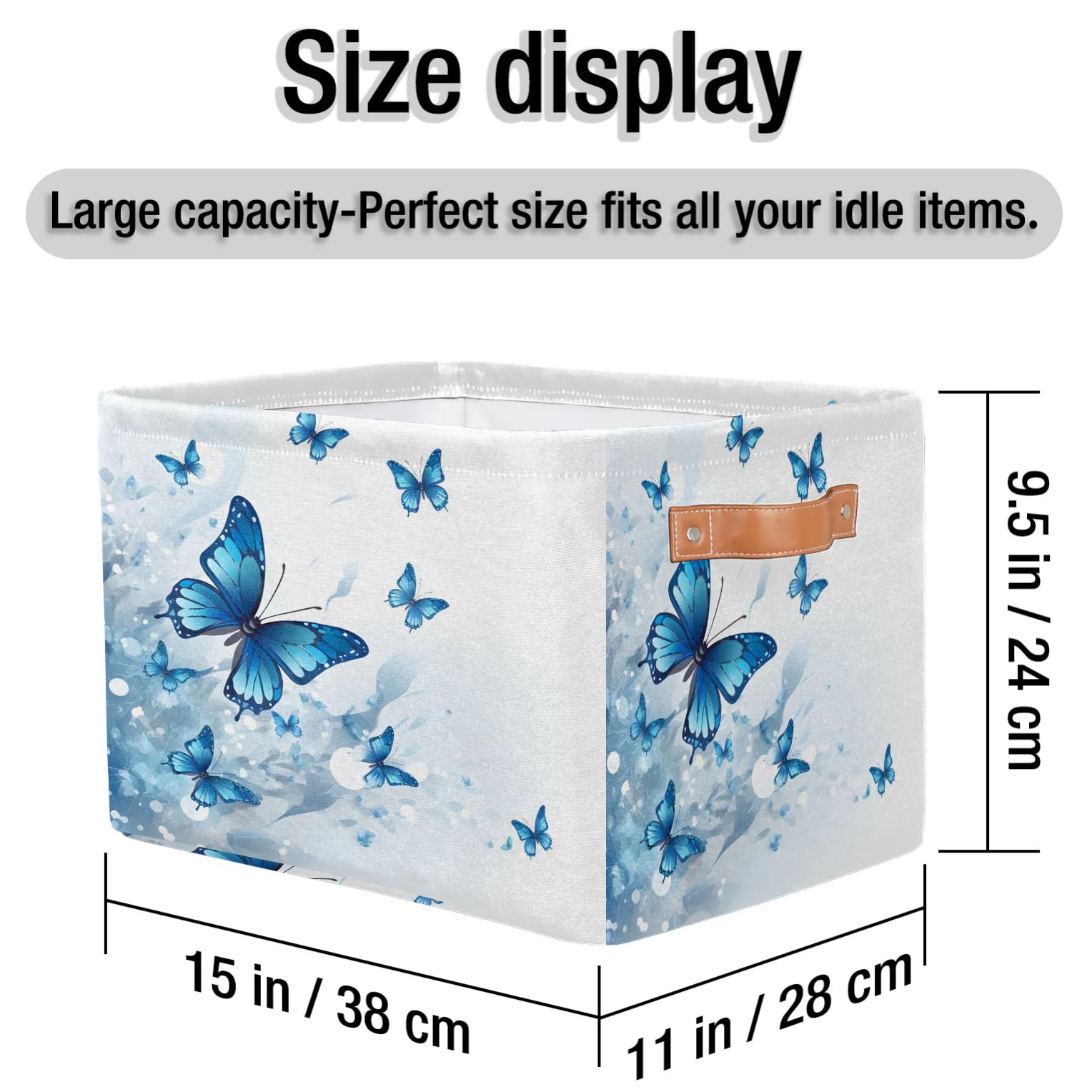 Gumuslen Spring Blue Butterfly Storage Basket Organizer Bin with Handles for Clothes Storage, Gift Bakets, Toy Box, Book Basket for Office Home Rooms Laundry Playroom Dorm