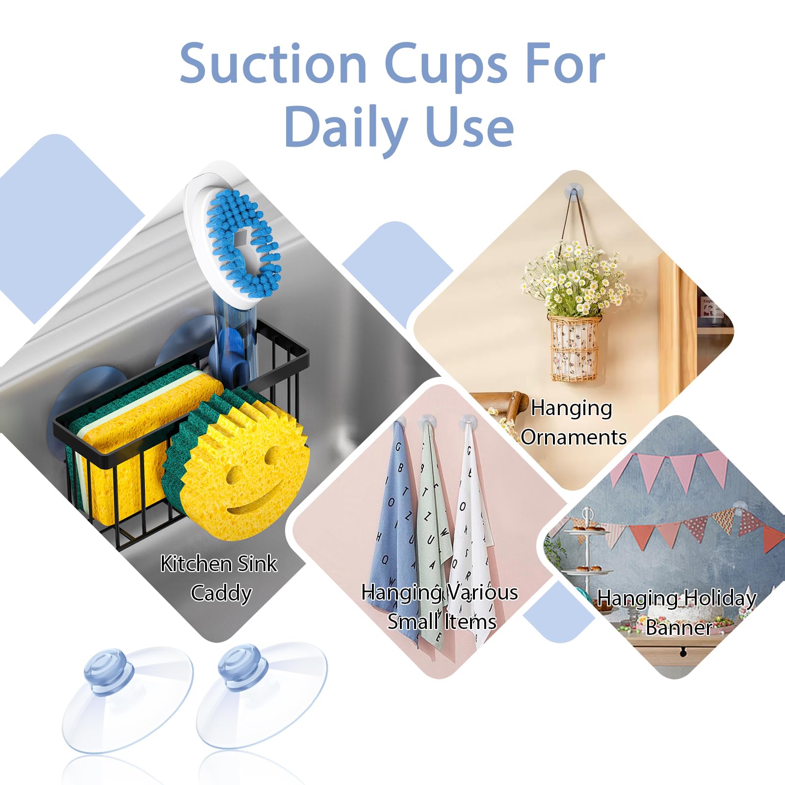 MURLONG Suction Cups for Sponge Holder,Replacement Sponge Holder Suction,Kitchen Sink Caddy Suction Cup,Suction Cups for Sink Caddy,Suction No Drilling,Suction Kitchen Hooks Strong Suction-4 Packs