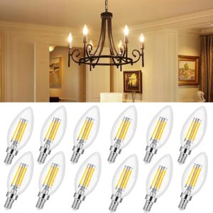 ledikon 12 pack dimmable e12 led candelabra bulbs 60w equivalent,2700k soft warm white chandelier light bulbs,6w 530 lumens candle light bulbs for chandelier ceiling fans