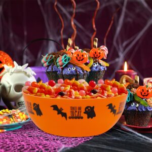 Zcaukya 3 Packs Halloween Candy Bowls, 9.6" Plastic Trick-Or-Treat Holders Pattered with Bat Ghost Jack-O-Lantern, Purple Black Orange Treats Serving Trays for Halloween Parties Supplies