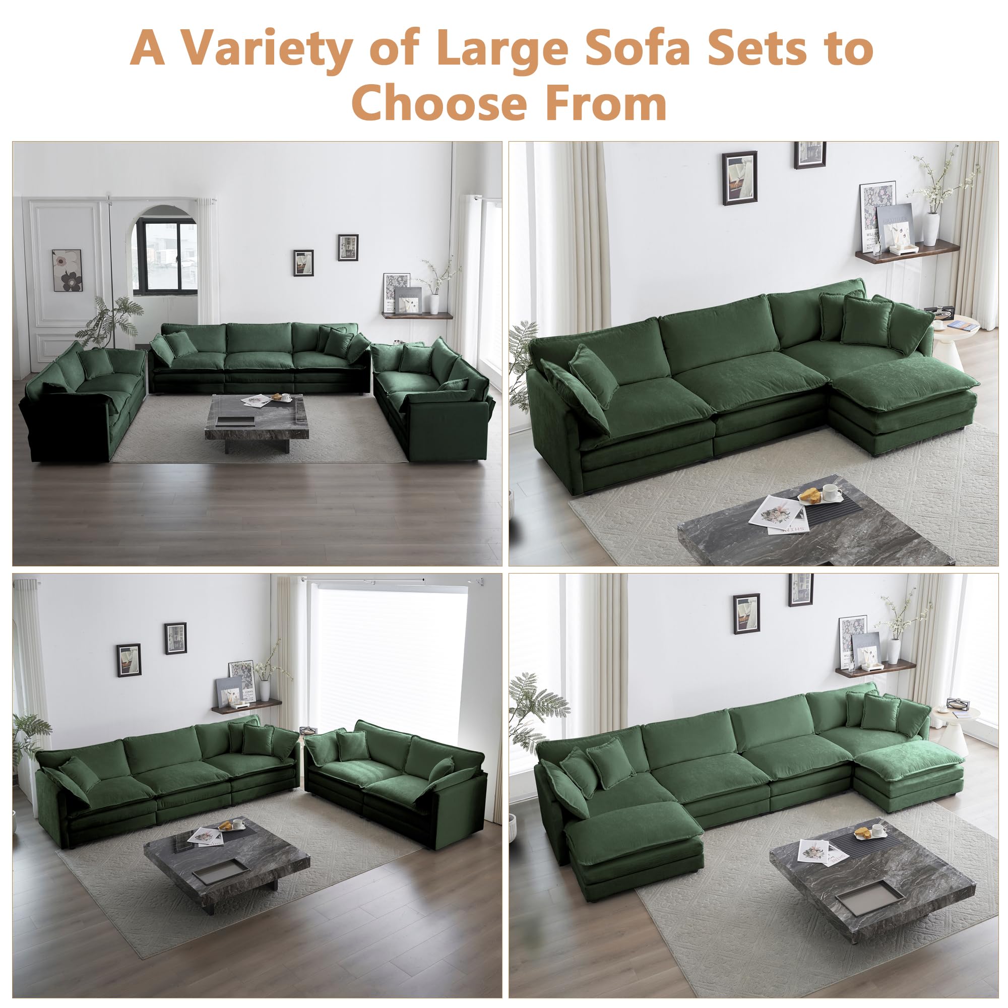 mikibama Armless Deep Seat 1 Seater Chenille Fabric Sofa, Free Combination to Make Multiple Seats of Sofas, Evergreen