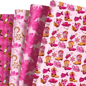 12 Sheets Western Cowgirl Gift Wrapping Paper,Wild West Cowgirl Style Wrapping Paper For Kids Girl's Birthday Party DIY Gift Packing,Cowgirl Birthday Party Favor,20 x 27 Inch